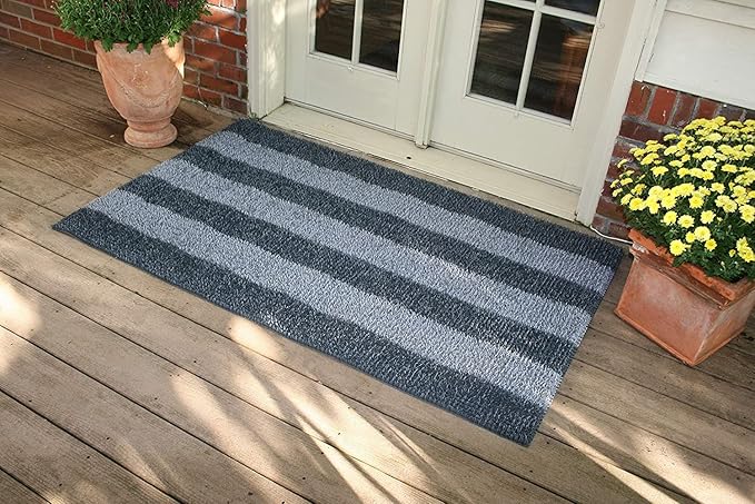 CLEAN MACHINE 10376917 Astroturf Dirt Trapper Doormat, 35.5" x 59.5", Patio Stripe Charcoal