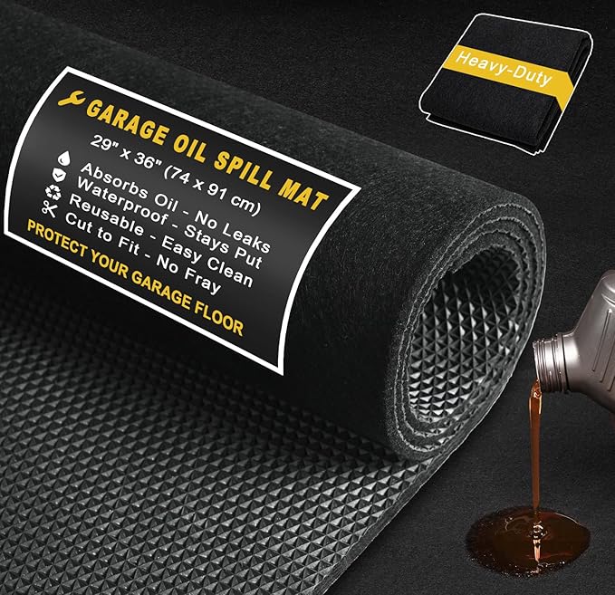 Golener Oil Spill Mat - Garage Floor Mat, Absorbent Oil Pad, Premium Maintenance Mat, Waterproof, Contain Liquid, Protect Garage Surface from Spill & Stain, Reusable, Washable, Durable, Black, 29”x36”