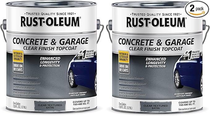 Rust-Oleum 380896-2PK Concrete & Garage Clear Finish Topcoat, Gallon, Textured Satin Clear, 2 Pack