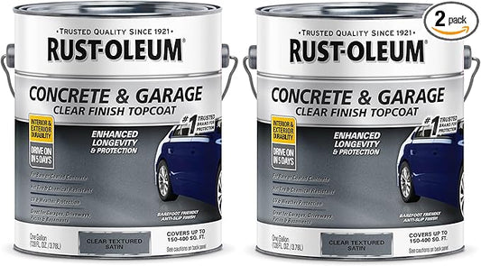 Rust-Oleum 380896-2PK Concrete & Garage Clear Finish Topcoat, Gallon, Textured Satin Clear, 2 Pack