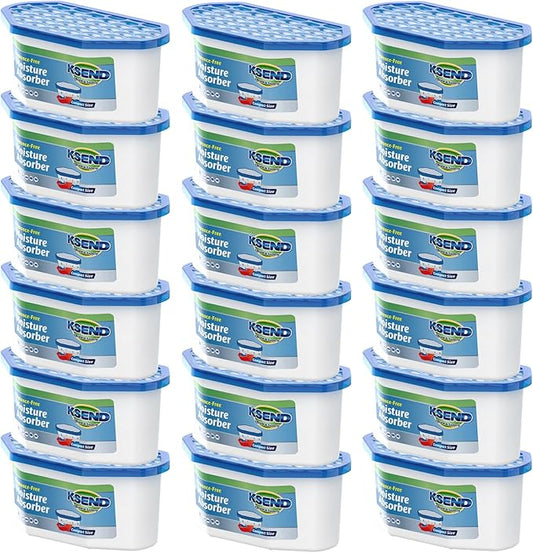 Ksend Moisture Absorbers, 18 Pack, Compact Dehumidifier for Closet, Efficient Humidity Absorber Boxes, Moisture Absorber for Closet, Odor Eliminator with Fragrance Free, Blue, 6.4oz, 300ml