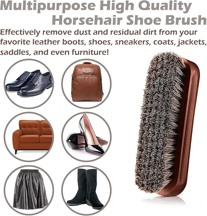 Horsehair Brush & Suede Shoe Brush,Soft Bristles Shoe Cleaning Brush for Polishing Leather, Portable Horse Hair Shine Brush for Boots Handbags Coats Sofa Furniture(2 PCS)