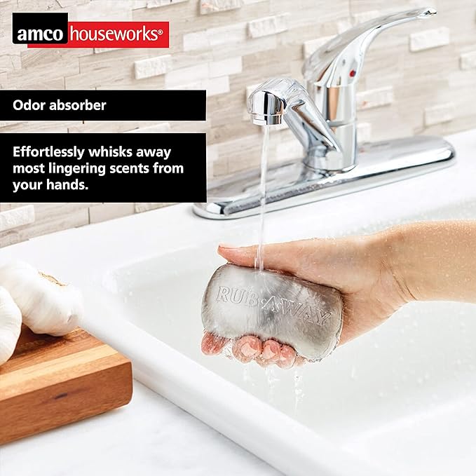 Amco Rub Away Bar, Stainless Steel Odor Absorber (4" x 2.25") - Dishwasher Safe Kitchen & Outdoor Essential for Garlic, Onion, Fishing, Hiking Odors - Natural Odor Remover (Pack of 2)