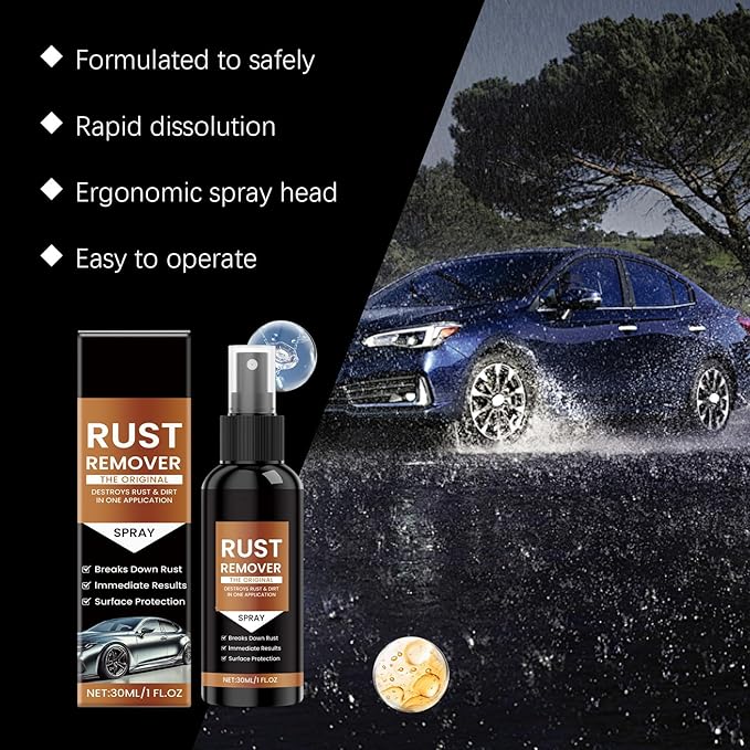 Rust Remover Spray,Rust Remover for Metal,for Heavy Duty Rust Dissolver for Metal, Tools, Cars, Chains 30ml/1 FL OZ (2PCS)