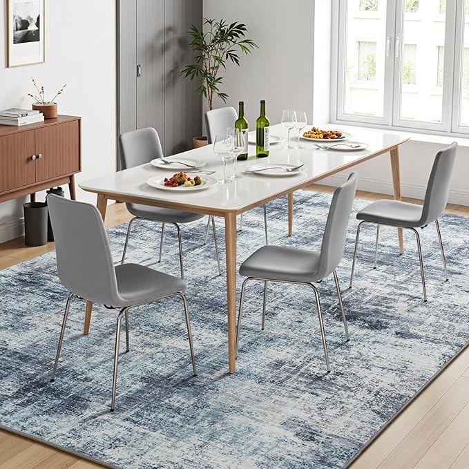 Lofus 6x9 Area Rug for Living Room, Blue Abstract Rugs with Non-Slip Backing, Neutral Modern Washable Carpet for Bedroom Dining Room Home Office Nursery Indoor