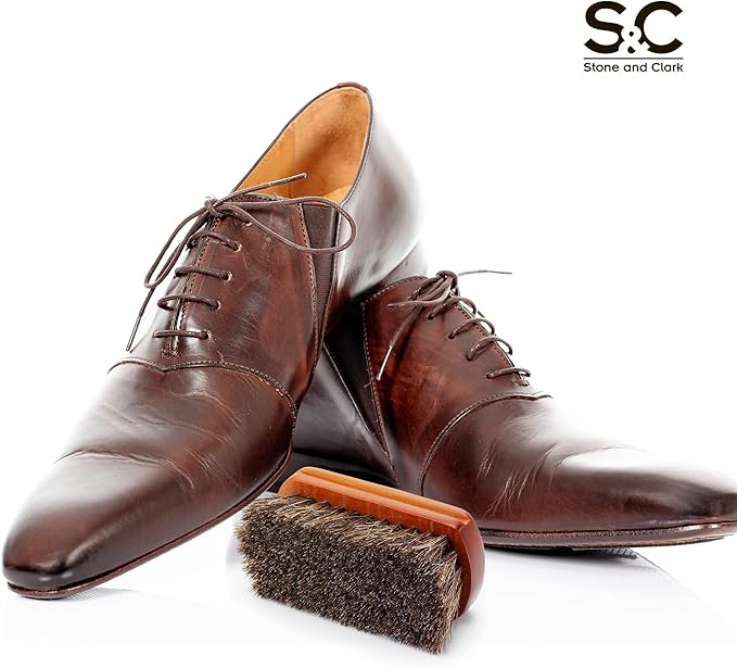 Mini 4" Shoe Brush - Portable Horse Hair Brush w/Natural Wood Handle - Soft Bristle Shoe Polish Brush for Cleaning, Buffing & Polishing Leather Shoes - Travel-Friendly Size Boot Brush