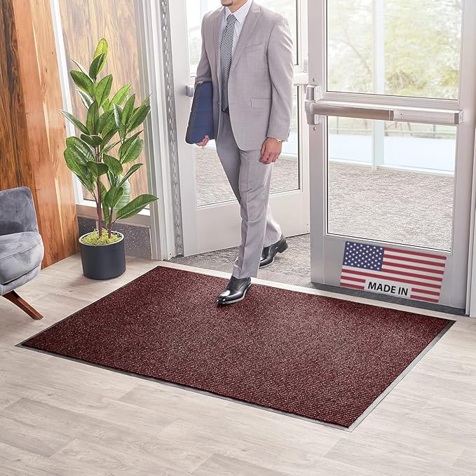 Consolidated Plastics Brush Dry Mat - Made in USA, Heavy-Duty Commercial DoorRug for Indoor/Outdoor Entryways, Non-Slip Backing for High-Traffic Areas (2' W x 3' L, Red)