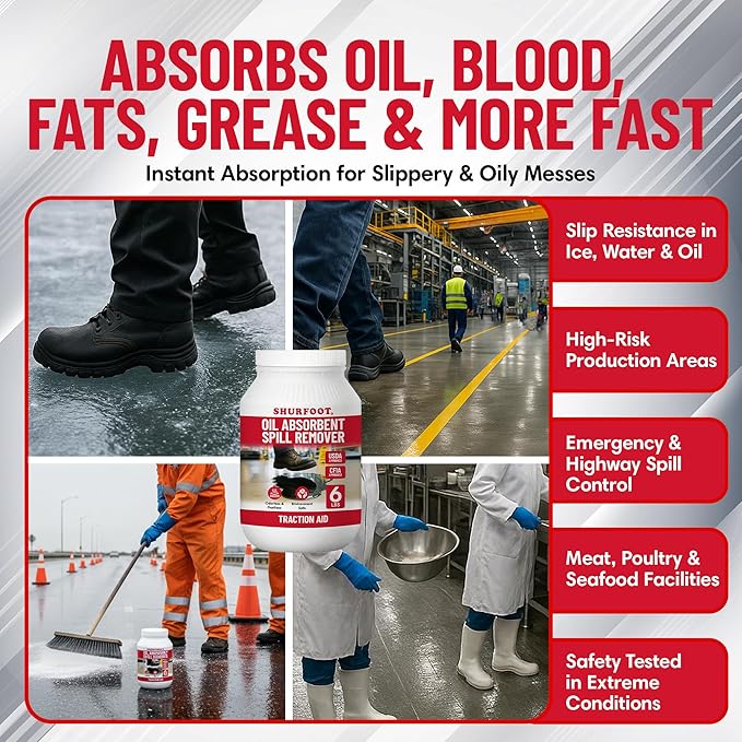 SHURFOOT 6lb Non-Slip Oil Absorbent - Provides Ice Traction & Vapor Suppression - Spill Control for Blood, Water & Oils - USDA Approved - Floor Dry Absorbent Odorless - Fire-Safe & Dustless