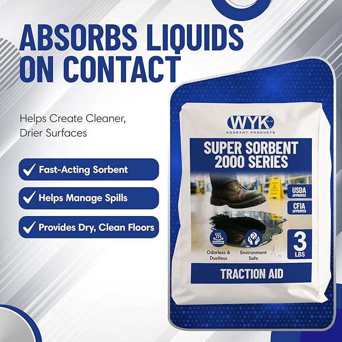WYK 2 Quart Safety Sorbent 500 Series – Industrial Oil Absorbent Granules & Traction Agent for Spills, Leaks & Safety Maintenance – Fast-Acting Multi-Purpose Spill Absorber