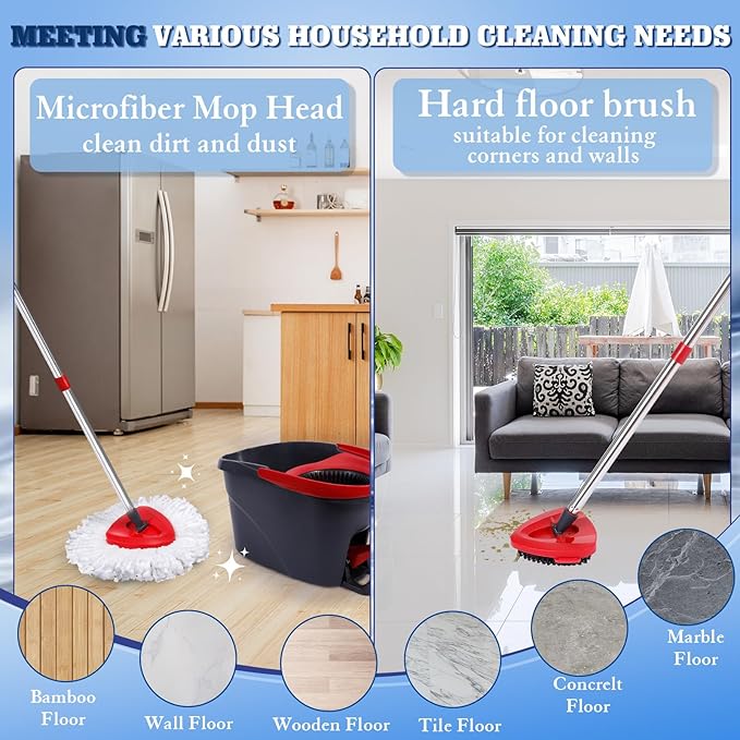 4 Pack Microfiber Mop Replacement Heads Compatible with Oceda EasyWring 1-Tank System - Includes 1 Mop Scrub Brush Head, 1 Mop Base, Easy Cleaning Mop Head Refills (White)