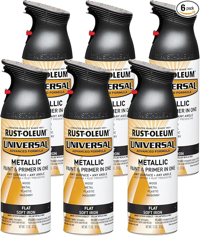 Rust-Oleum 271473-6PK Universal All Surface Metallic Spray Paint, 11 oz, Flat Soft Iron, 6 Pack