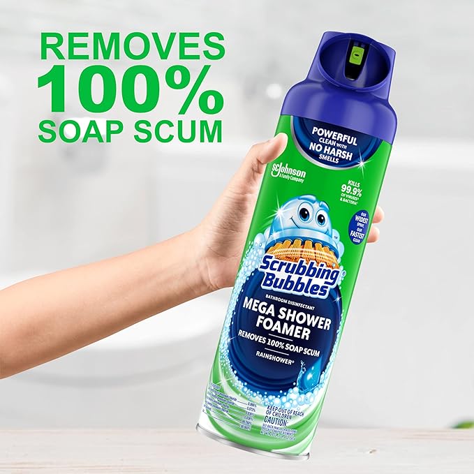 Scrubbing Bubbles Mega Shower Foamer With Ultra Cling Bathroom Cleaner, 20 Ounce, (Pack of 3) Includes Bonus Microfiber cleaning cloth