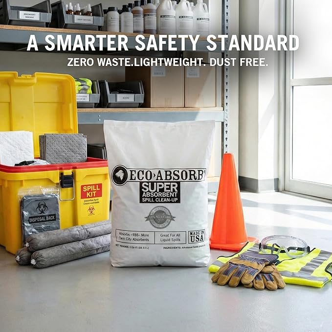Oil Dry Spill Absorbent Powder for Liquid Cleanup | Floor Dry Granules for Concrete and Garages | Petroleum and Grease Absorber for Spills and Vomit | Eco Absorb 1 Cubic Foot Bag