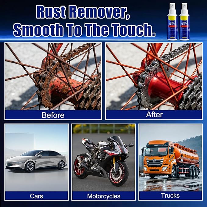 2Pcs Wangle Rust Remover Spray, Multipurpose Rust Stain Remover,Rust Remover for Metal,Anti-Rust Lubricant Spray For Vehicles, Tools, Chains
