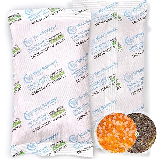 Wisesorb 200 Gram [100 Packs] Silica Gel Desiccant Packets with Orange Indicating Beads, Rechargeable Silica Packs, Moisture Absorbers for 3D Printer Filament Gun Safe Camera Electronics Equipment
