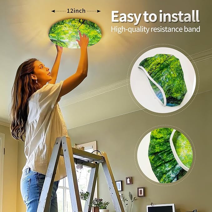 12 inch Ceiling Light Cover, 4 Pcs Fabric Flush Mount Light Fixture Cover, Ceiling Light 12 inch Room Cover for Bedroom, Kitchen, Hallways/Entryways (Forest)