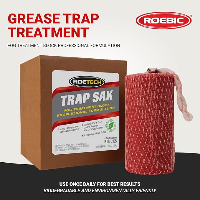 Roebic TS-P-S Trap Sak Grease Trap Treatment, Drain Clog Remover and Odor Eliminator for Septic Tank and Sewer System, Fat and Oil Treatment, 4 lb Blocks (Pack of 4)