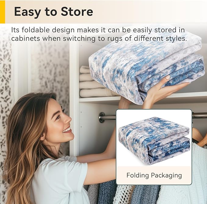 RELEANY Washable Area Rugs 2'6''x10 Non-Slip Modern Abstract Soft for Living Room Entryway Bedroom Nursery, Print Pattern, Blue Grey Navy Gray