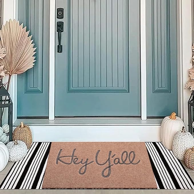 Welcome Mats for Front Door Outdoor Brown Heavy Duty Backing Doormat Hey Y'all Mat with Non Slip Rubber Doormats for Home Decor Farmhouse Balcony 36" x 24"