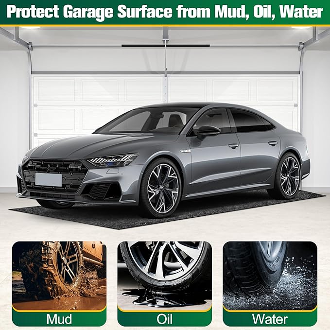 ToLanbbt Garage Floor Mat 60" x 36" - Oil Spill Mat for Under Car Driveway Oil Drip Pad with 8P Tapes, Waterproof Backing, Leak Absorbent, Reusable, Washable, Protect Garage Floor (1P, Dark Gray)