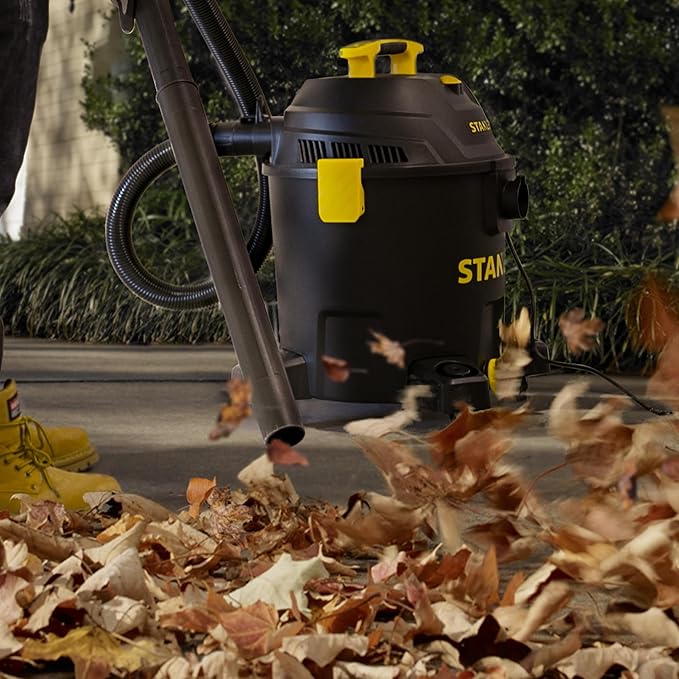 STANLEY 10 Gallon Wet Dry Vacuum, 6 Peak HP Poly Built-in Drain Shop Vac Blower with Powerful Suction, Multifunctional Shop Vacuum W/ 6 Horsepower Motor for Job Site, Garage, Basement, Van, Workshop