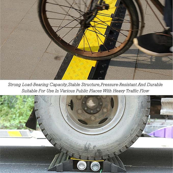 Protective Wire Cord Ramp Driveway Rubber Traffic Speed Bumps Cable Protector,Installation Parts Included(900x500mm)