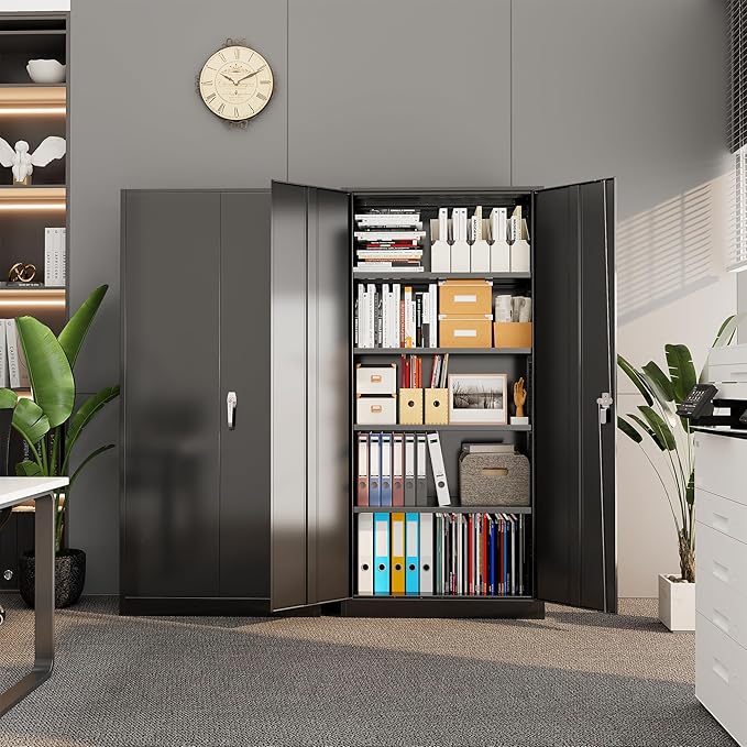 Bonusall 72" Storage Cabinet,Heavy-Duty Steel Cabinet with 2 Locking Doors & 4 Adjustable Shelves for Home
