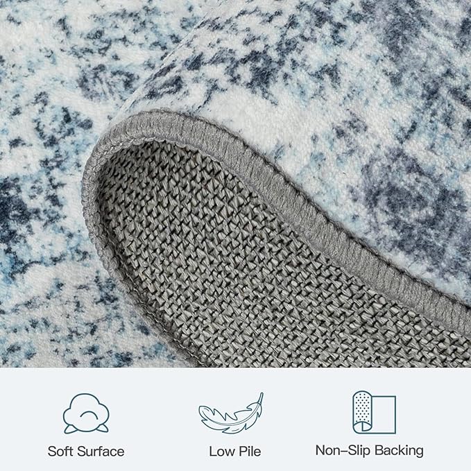 Lofus 6x9 Area Rug for Living Room, Blue Abstract Rugs with Non-Slip Backing, Neutral Modern Washable Carpet for Bedroom Dining Room Home Office Nursery Indoor