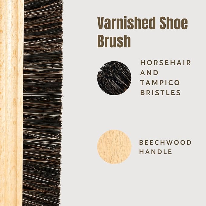 Konex Handcrafted Wooden Shoe Brush with Polished Finish - Shoe Cleaning Brush with Mix Horsehair and Tampico Bristles - Premium Shoe Brushes for Cleaning by Konex