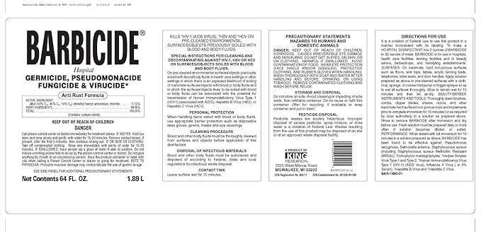 BARBICIDE Half Gallon Disinfectant Concentrate | EPA-Registered, Hospital-Grade Germicide for Salons & Barbershops | Anti-Rust Solution for Shears, Combs & Professional Tools | EPA-Registered