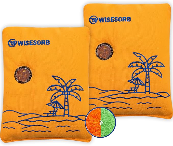 Wisesorb 500g 2pcs Rechargeable Car Dehumidifier Moisture Absorbers Bags, Reusable Desiccant Color Indicating Silica Gel Packets, Microwave Reactivated Visible Desiccant Packs for Car Closet Basement