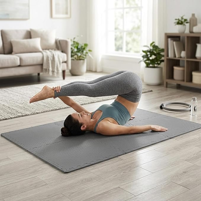BalanceFrom Puzzle Exercise Mat 1/2' Thick, EVA Interlocking Foam Floor Tiles for Home Gym, Mat for Home Workout Equipment, Floor Padding for Kids, Gray, 24 in x 24 in x 1/2 in, 24 Sq Ft - 6 Tiles