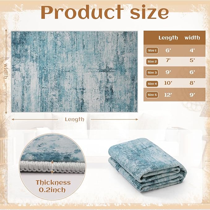 4x6 Abstract Rug for Entryway, Modern Teal Grey Washable Indoor Entry Way Area Rugs, Thin Soft Non-Slip Carpet Door Mat for Dining Room Kitchen Bedroom - Teal+Gray