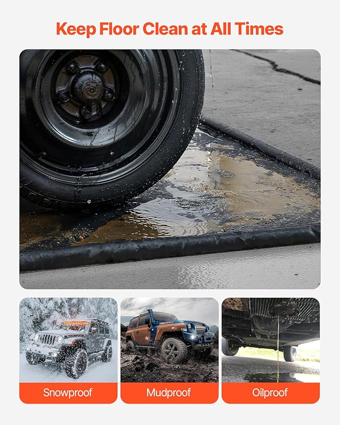 VEVOR Containment Mat, 7 ft 9 in x 16 ft, Non-Slip PVC Garage Floor Mat with a Cleaning Squeegee, Heavy Duty Durable Waterproof Containment Protection from Snow, Rain and Mud for Cars Parking, Black