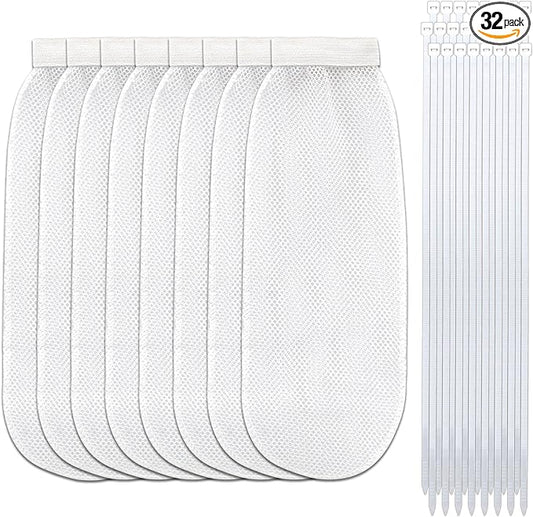 32-Piece Lint Trap and Cable Ties Set for Washing Machine, Includes 8 Nylon Mesh Lint Traps and 24 Cable Ties, Easy and Effective Lint Filtration (White)