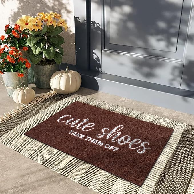 Door Mat Entryway Rubber Backing Front Door Home Door Mats Welcome Cute Shoes Take Them Off Mat for Hallway Home Office Garden 36"x24" Coffe
