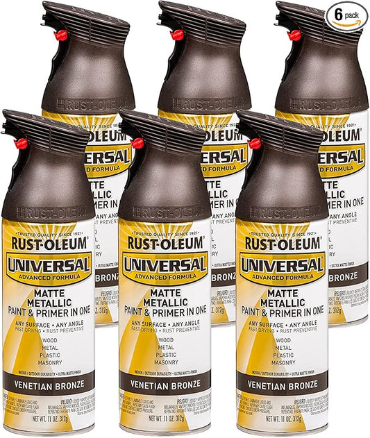 Rust-Oleum 353092-6PK Universal All Surface Metallic Spray Paint, 11 oz, Matte Venetian Bronze, 6 Pack