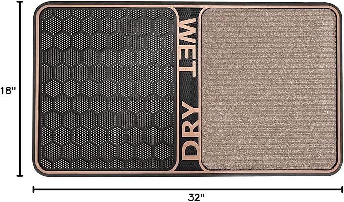 J&V TEXTILES 2 in 1 Wet Dry Shoe Cleaning Floor Mat - 18’’ x 32’’ Non Slip Machine Washable - Boot Tray Perfect to Remove Mud Dirt and Yuck from Footwear - Indoor Outdoor Rug (Bronze)