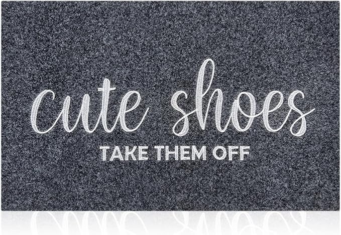 Welcome Mat Entryway Cute Shoes Take Them Off Front Door Mats 24"x 36" with Rubber Backing Out Doormat Non Slip Natural Doormats Grey