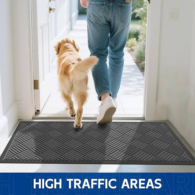 Durable Indoor Outdoor Door Mat, 6' x 4' Heavy Duty Front Door Mat for Entryway, Non-Slip Backing, Stain and Fade Resistant, Absorbent Commercial Floor Mat for High Traffic Area, Gray-Diamond