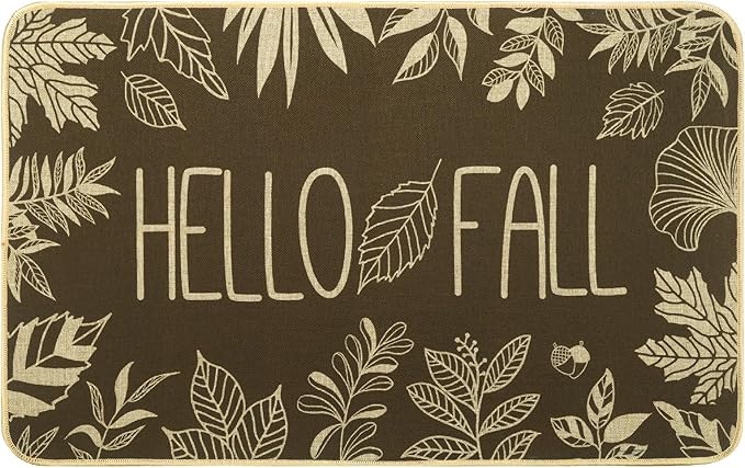 Hello Fall Door Welcome Mat,Autumn Thanksgiving Orange Outdoor Rug Leaves Decor Floor Non-Slip Entrance Mat for Home Kitchen Bathroom 17x29 Inch(Orange1)