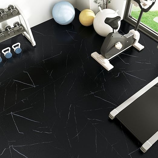 Wallercity Marble Black Peel and Stick Floor Tile 16PCS Self Adhesive Waterproof Stick on Floor Tiles Vinyl Flooring Stickers for Kitchen Bathroom Living Room 12''x12'' Matte Marble Black Tiles Sheets