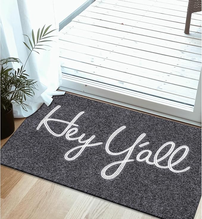 Door Mats Outdoor Welcome Hey Y'all Doormats for Front Door Indoor Entrance Low Profile Non Slip Rubber Heavy Duty Backing Mats Outside Entry Mat Decor for Patio 36" x 24" Gray