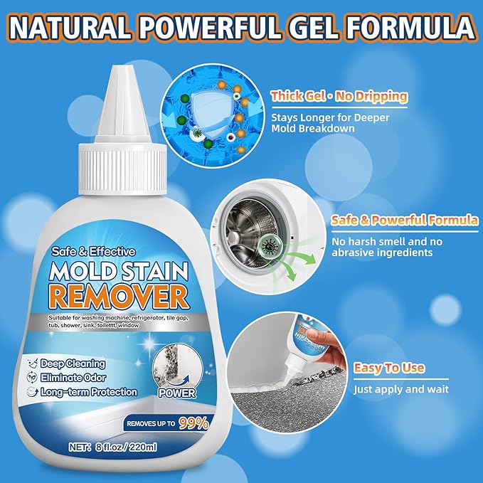 Home Mold Stain Remover Gel for Washer Seal, Thick No Scrub Mold Cleaner for Front Load Washing Machine, Bathroom Tile Grout & Silicone, Deep Cleaning & Odor Removal-Household Stain Cleaner