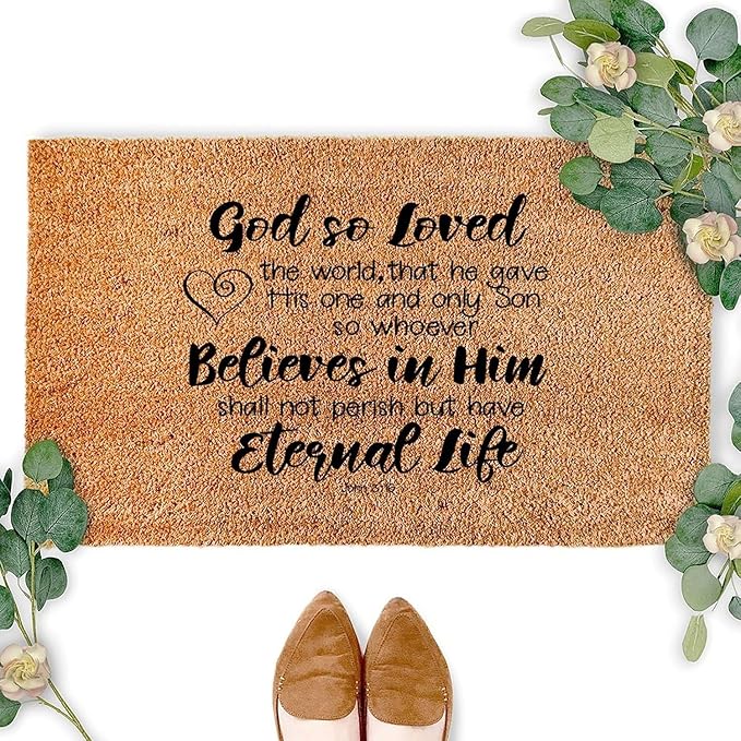 God So Loved John 3:16 Doormat Bath Mat Welcome Door Mats Non-Slip Dust Floor Rug for Kitchen Front Hall Lawn 16x24 inch