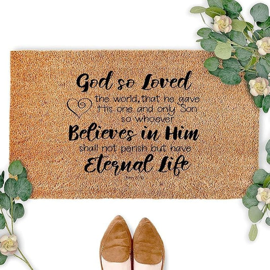 God So Loved John 3:16 Doormat Bath Mat Welcome Door Mats Non-Slip Dust Floor Rug for Kitchen Front Hall Lawn 16x24 inch