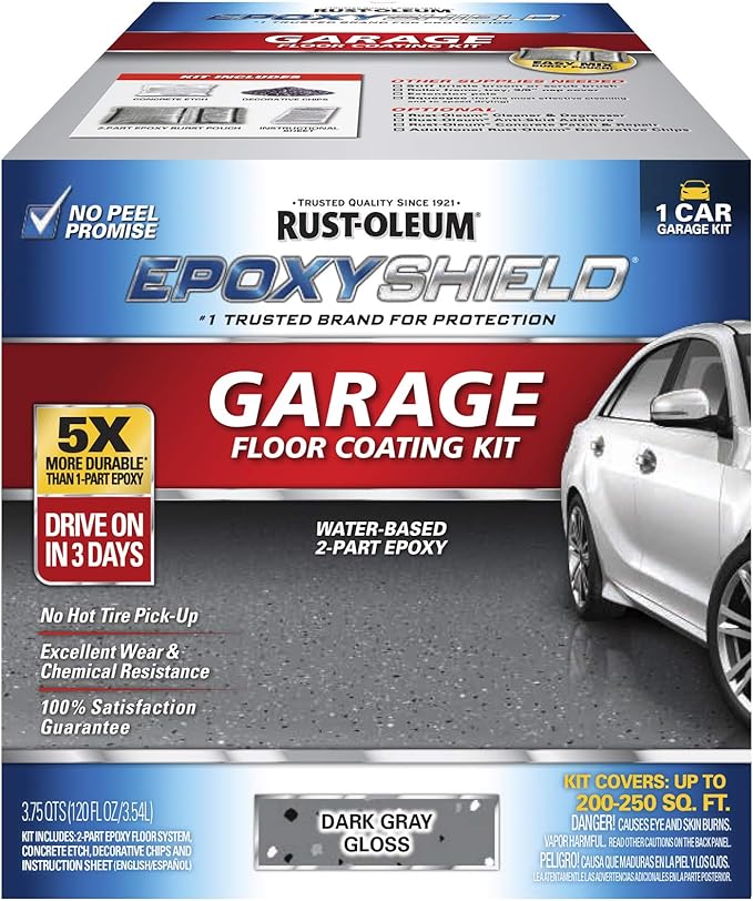 Rust-Oleum 327081 EPOXYSHIELD Garage Floor Coating Kit, 1 Car, Gloss Dark Gray
