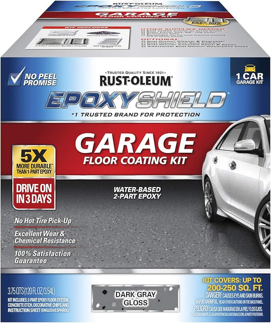 Rust-Oleum 327081 EPOXYSHIELD Garage Floor Coating Kit, 1 Car, Gloss Dark Gray
