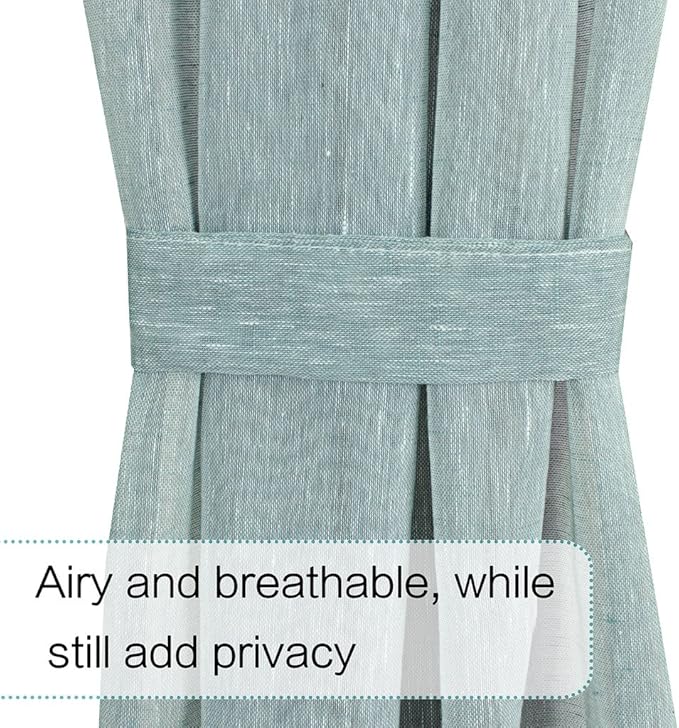 H.VERSAILTEX Linen French Door Sheer Curtains for Front Back Patio Glass Door Light Filtering Window Treatment with 2 Tiebacks 52 Wide and 72 Inches Length, Teal, 1 Panel