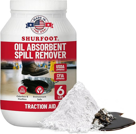 SHURFOOT 6lb Non-Slip Oil Absorbent - Provides Ice Traction & Vapor Suppression - Spill Control for Blood, Water & Oils - USDA Approved - Floor Dry Absorbent Odorless - Fire-Safe & Dustless
